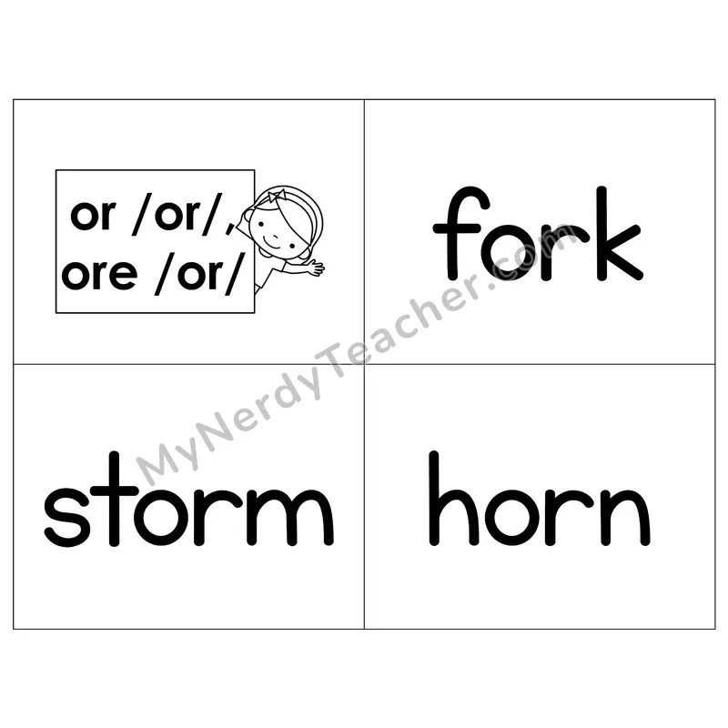 R-Controlled Vowels or/ore Phonics Flip Book — B&W