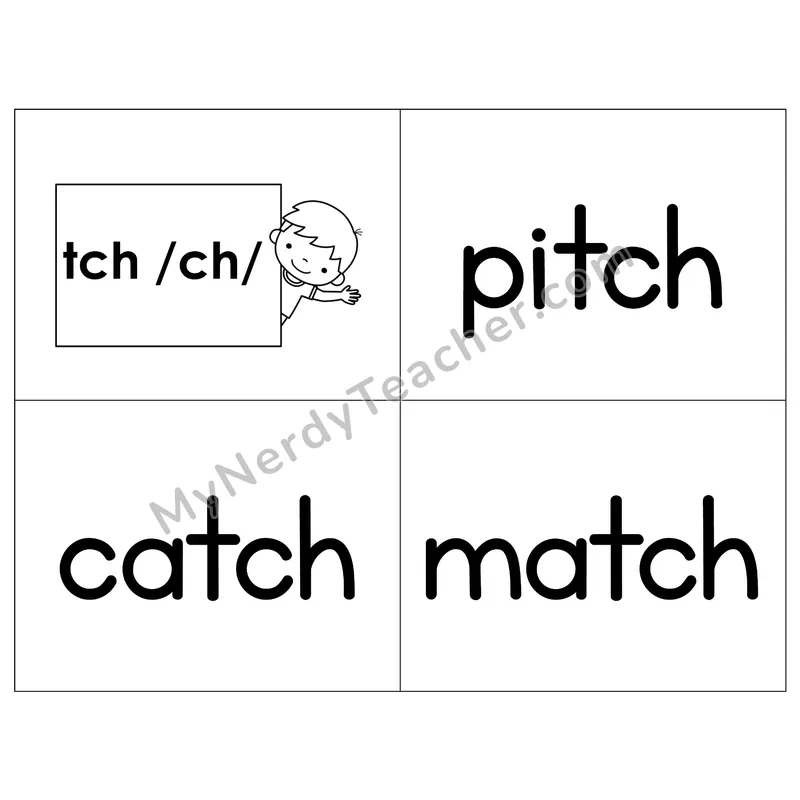 Trigraph tch Phonics Flip Book — B&W