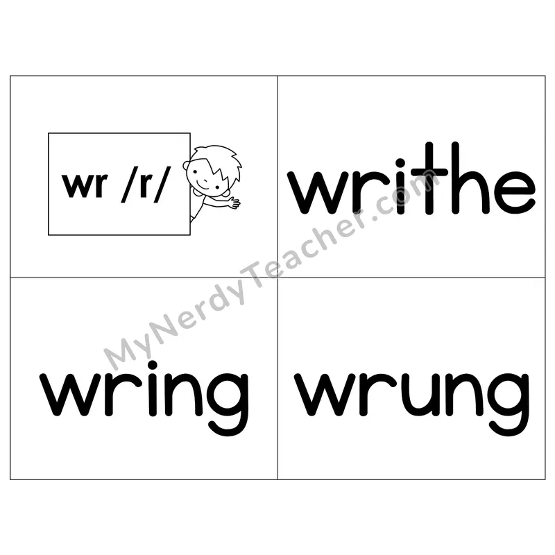 Silent Letter wr Phonics Flip Book — B&W