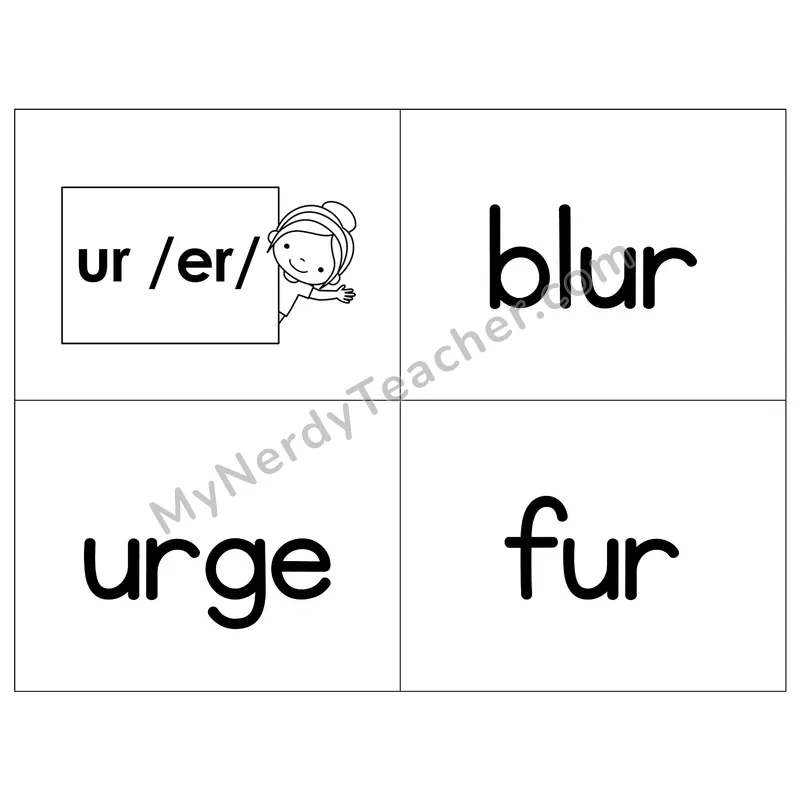 R-Controlled Vowel ur Phonics Flip Book — B&W