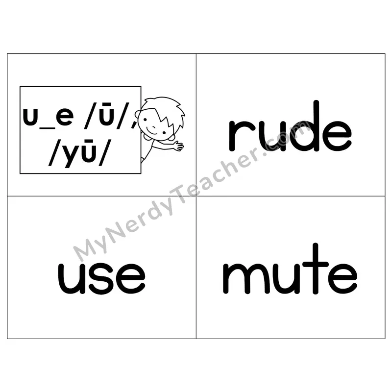 Long U (u_e) VCe Phonics Flip Book — B&W