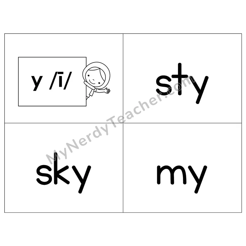Y as Long I Phonics Flip Book — B&W