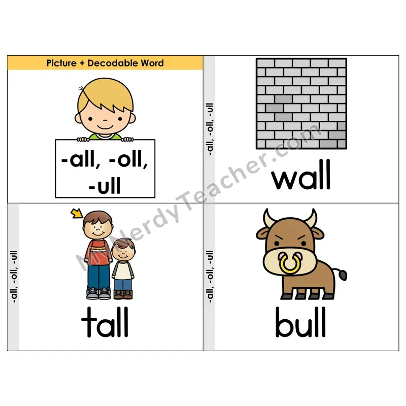-all, -oll, -ull Word Families Flip Book — Picture & Word