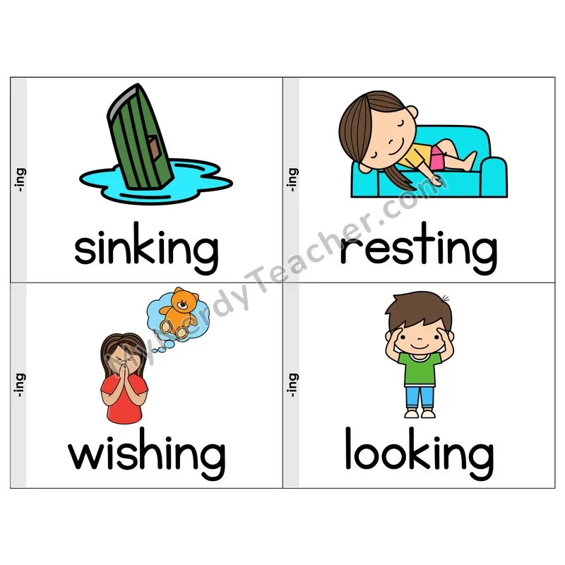 Suffix -ing Phonics Flip Book — Picture & Word