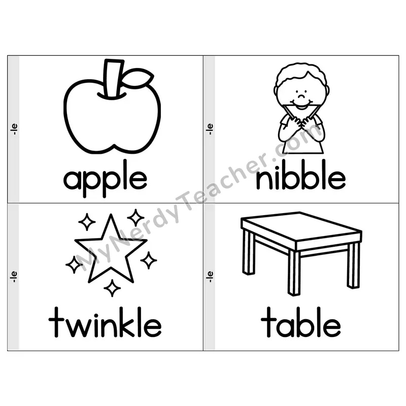 Consonant -le Phonics Flip Book — Picture & Word — B&W