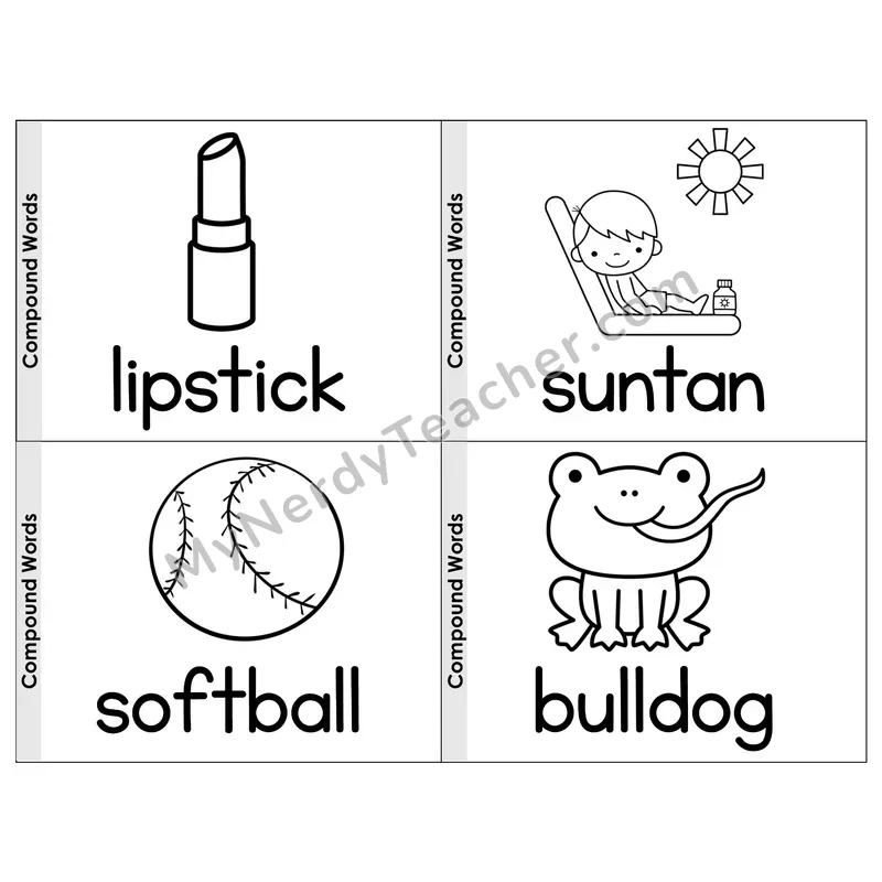 Compound Words Phonics Flip Book — Picture & Word — B&W