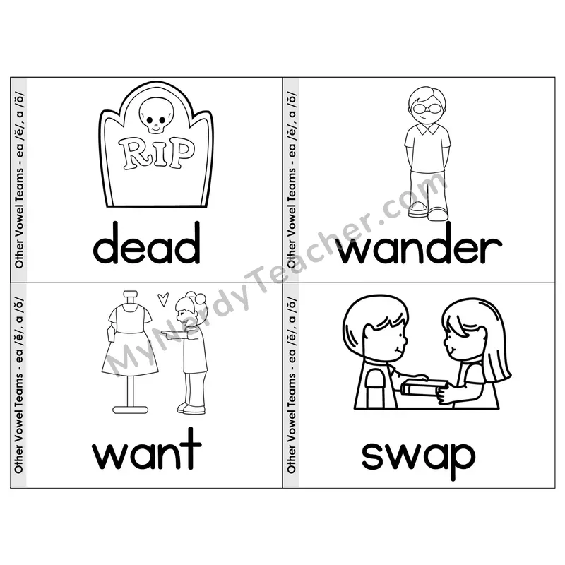 Vowel Team ea (Short Sound) Phonics Flip Book — Picture & Word — B&W