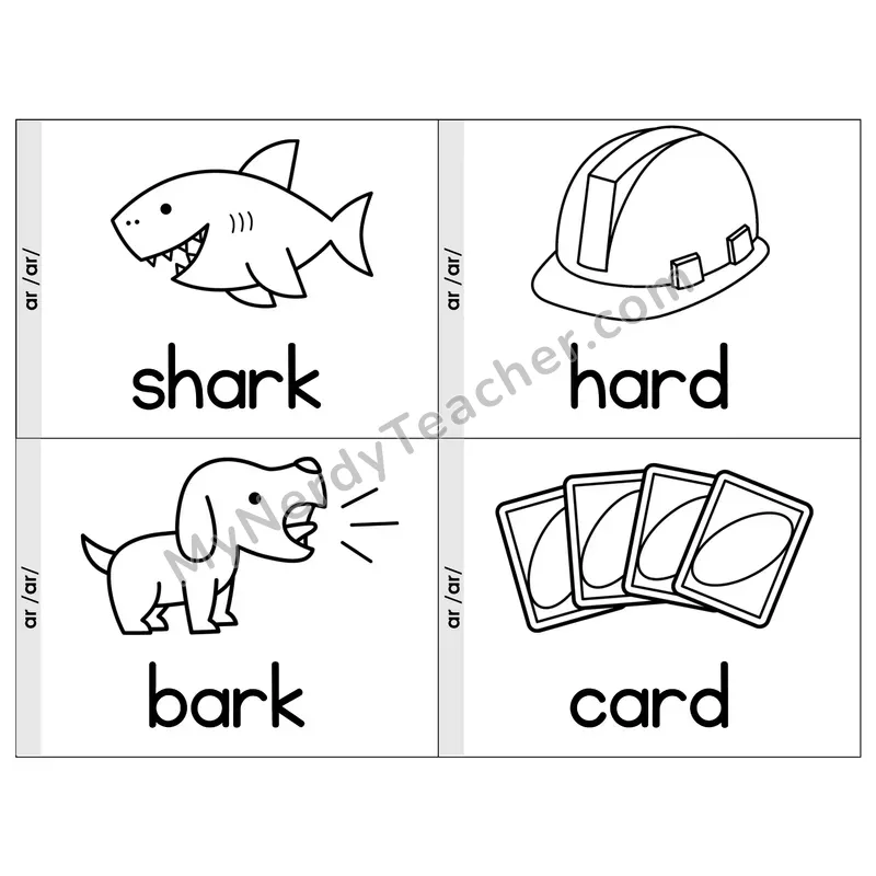 R-Controlled Vowel ar Phonics Flip Book — Picture & Word — B&W