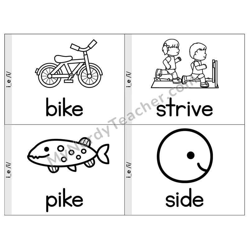 Long I (i_e) VCe Phonics Flip Book — Picture & Word — B&W