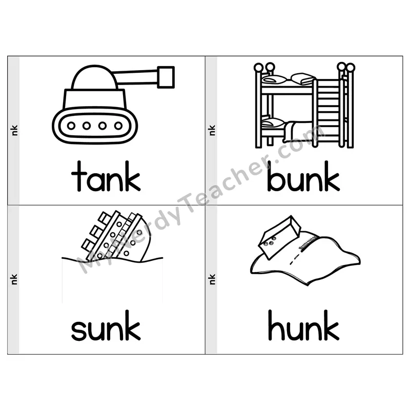 Digraph nk Phonics Flip Book — Picture & Word — B&W