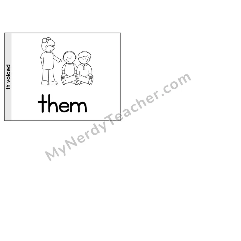 Digraph th (Voiced) Phonics Flip Book — Picture & Word — B&W