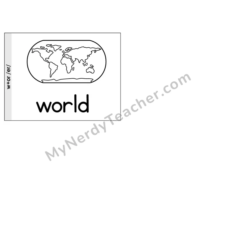 R-Controlled Vowel w+or Phonics Flip Book — Picture & Word — B&W