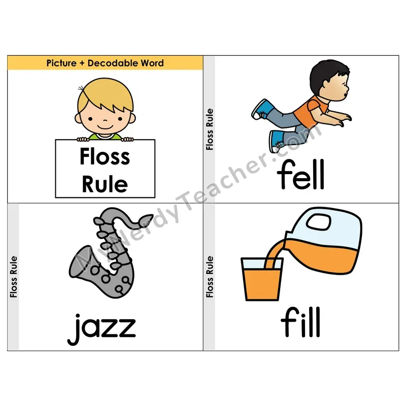 Floss Rule (ff, ll, ss, zz) Phonics Flip Book — Picture & Word