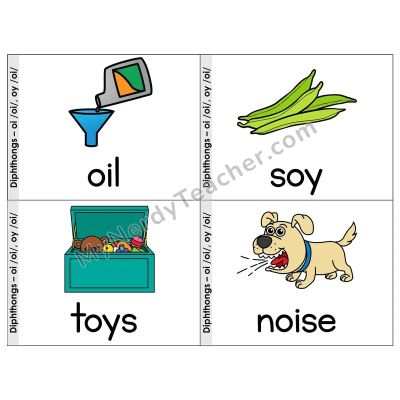 Diphthongs oi/oy Phonics Flip Book — Picture & Word