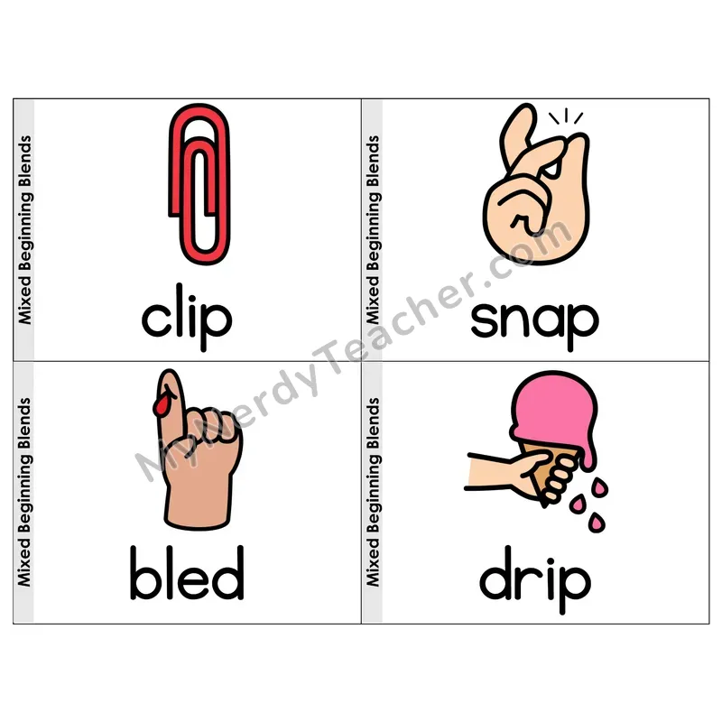 Mixed Beginning Blends Phonics Flip Book — Picture & Word