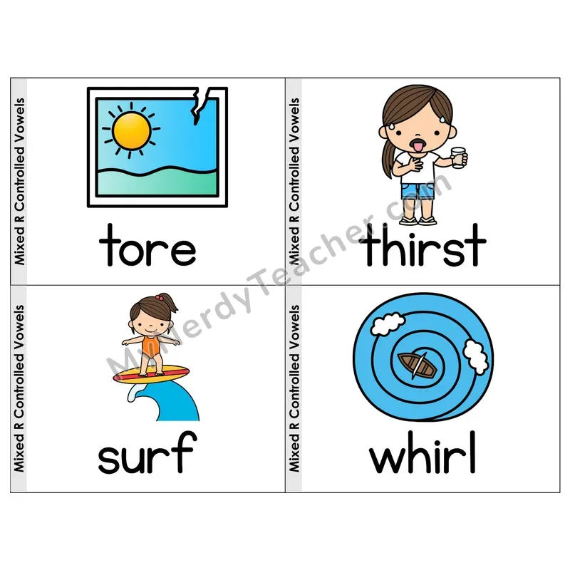 Mixed R-Controlled Vowels Phonics Flip Book — Picture & Word
