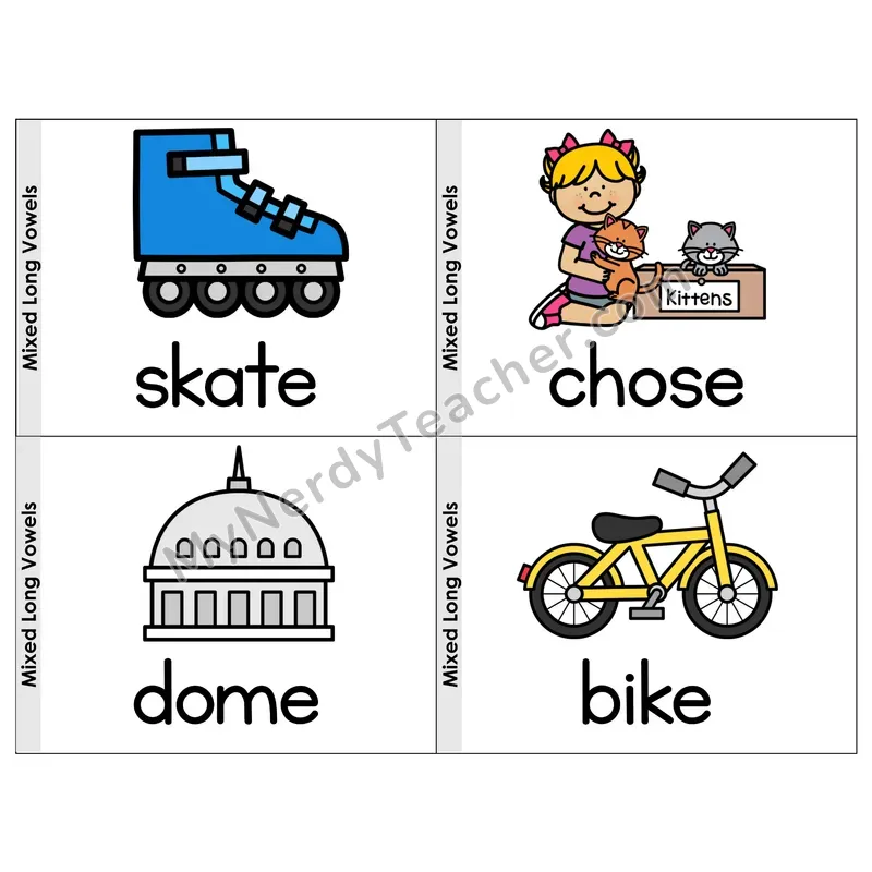 Mixed Long Vowels (VCe) Phonics Flip Book — Picture & Word