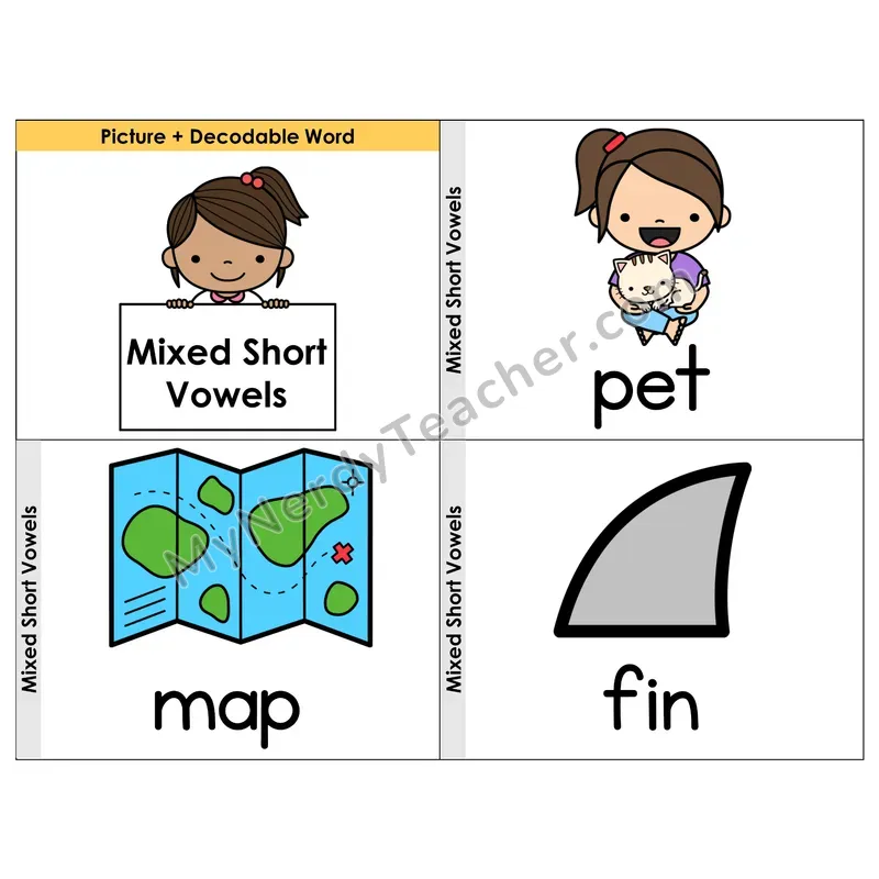 Mixed Short Vowels Phonics Flip Book — Picture & Word