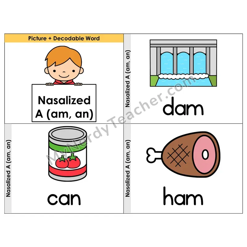 Nasalized A (am, an) Phonics Flip Book — Picture & Word