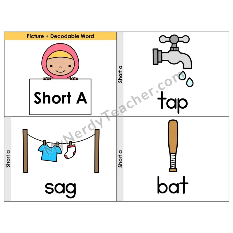 Short A CVC Words Phonics Flip Book — Picture & Word