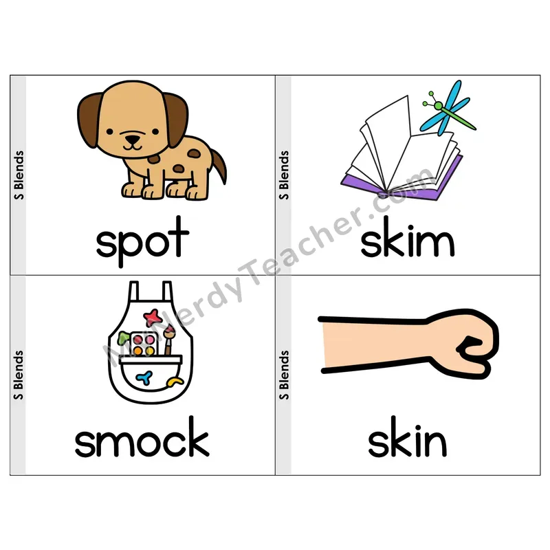 S Blends Phonics Flip Book — Picture & Word