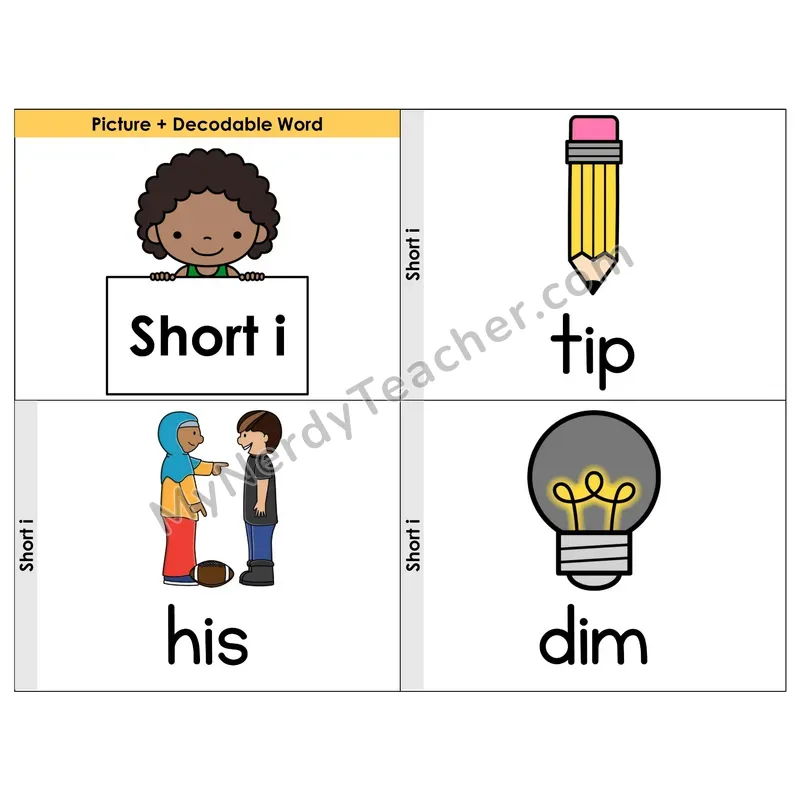 Short I CVC Words Phonics Flip Book — Picture & Word