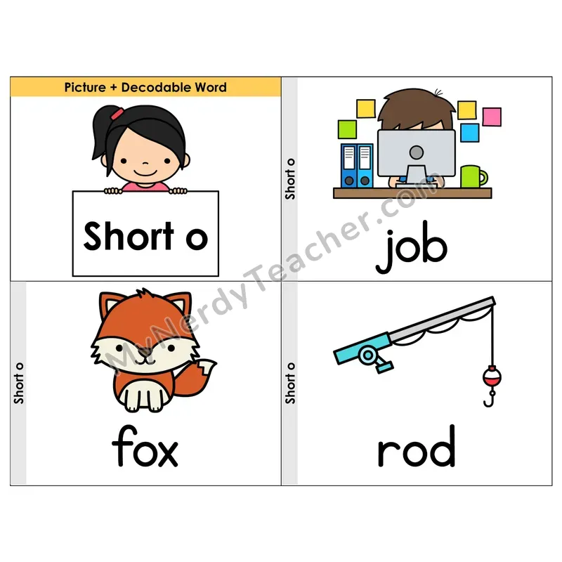 Short O CVC Words Phonics Flip Book — Picture & Word
