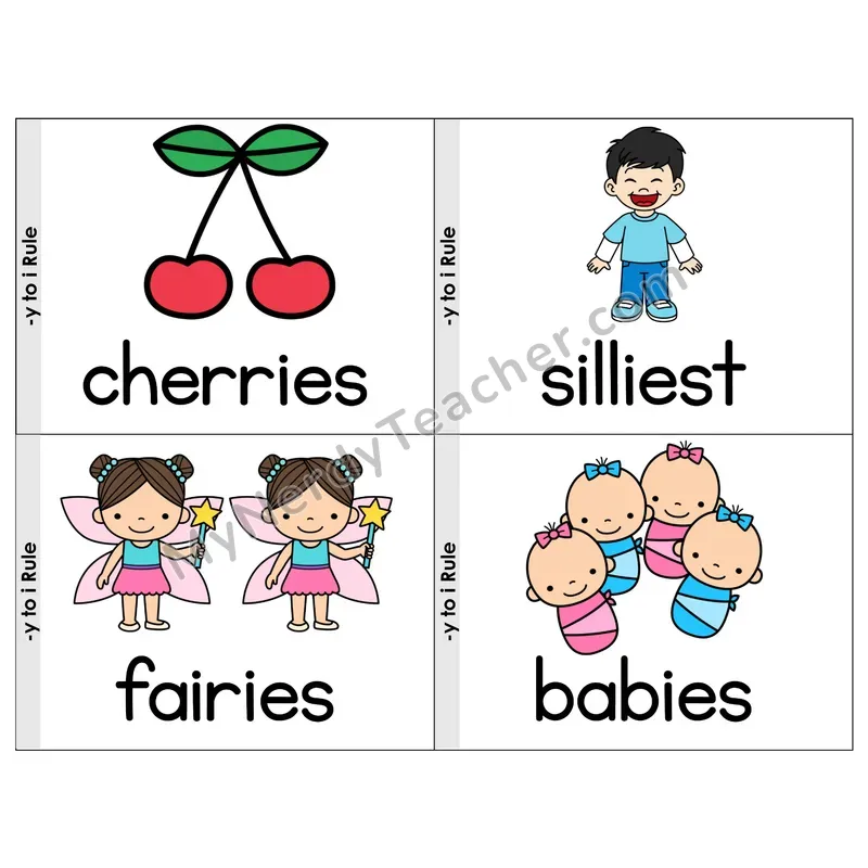 Suffix Spelling Change: Y to I Rule Phonics Flip Book — Picture & Word