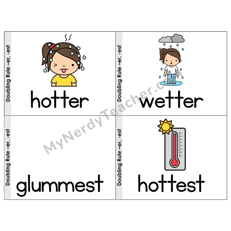 Suffix Spelling Changes: Doubling Rule (-er, -est) Phonics Flip Book — Picture & Word