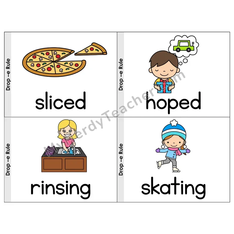 Suffix Spelling Changes: Drop-e Rule Phonics Flip Book — Picture & Word