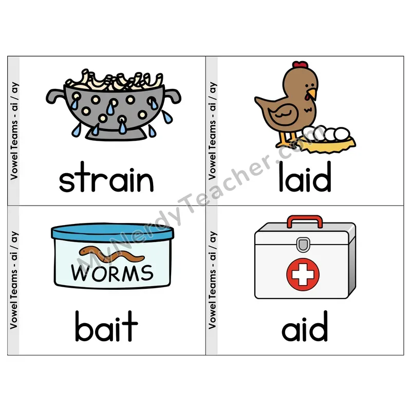 AI/AY Vowel Teams Phonics Flip Book — Picture & Word