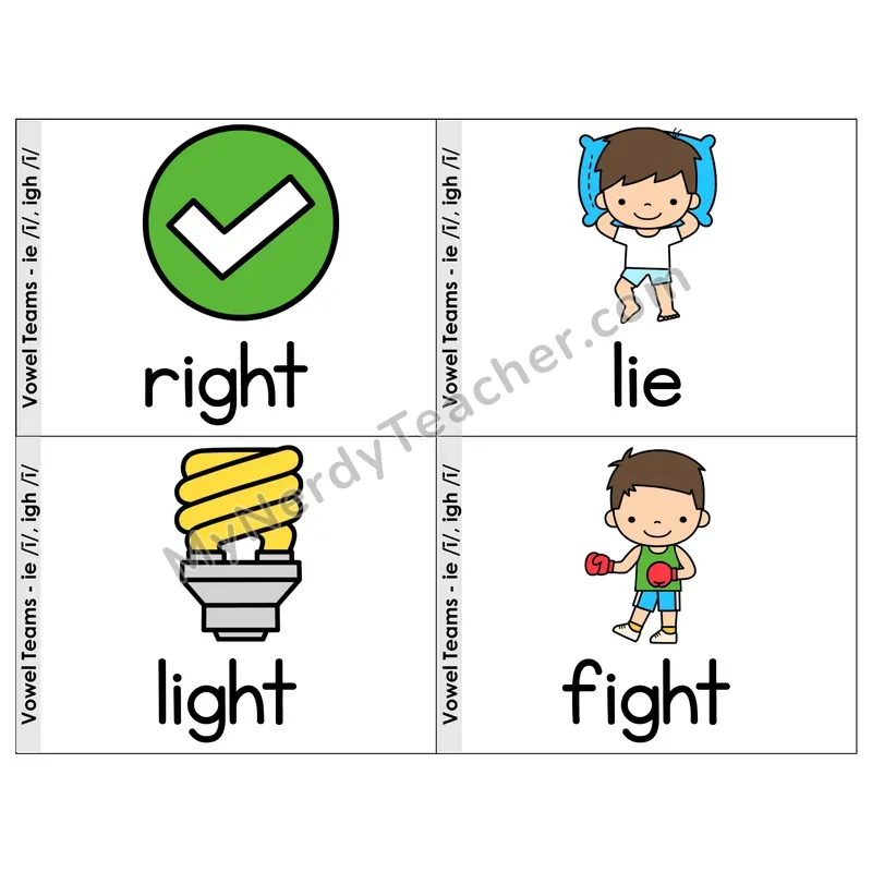 IE/IGH Vowel Teams Phonics Flip Book — Picture & Word