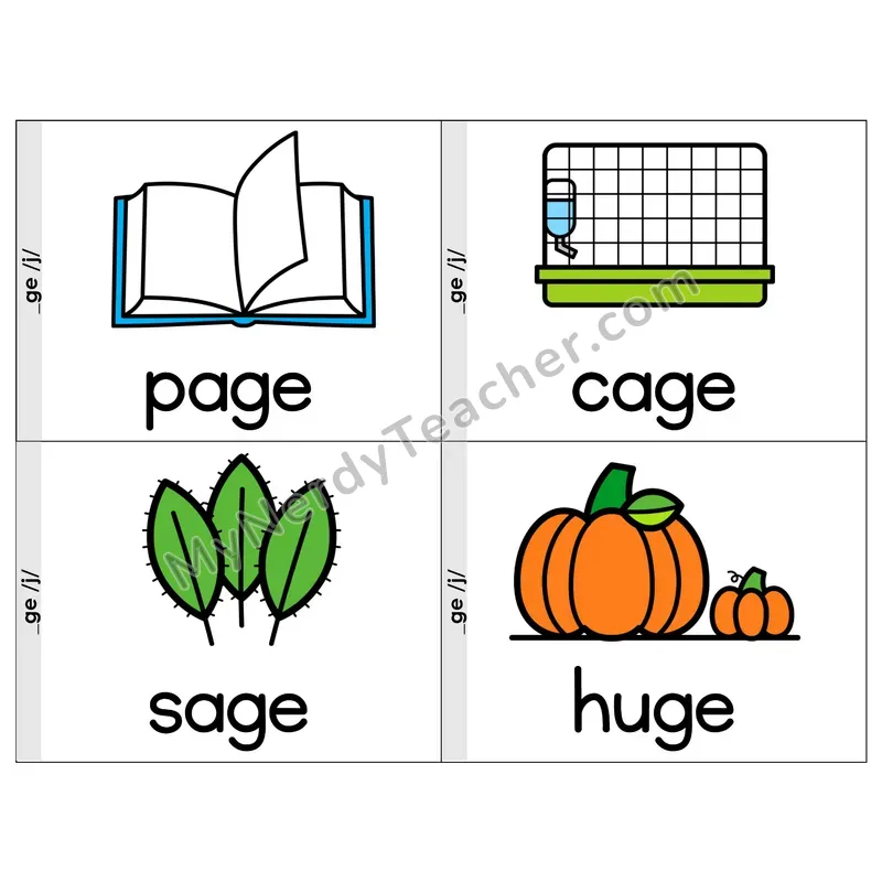 _GE (/j/) Spelling Pattern Phonics Flip Book — Picture & Word