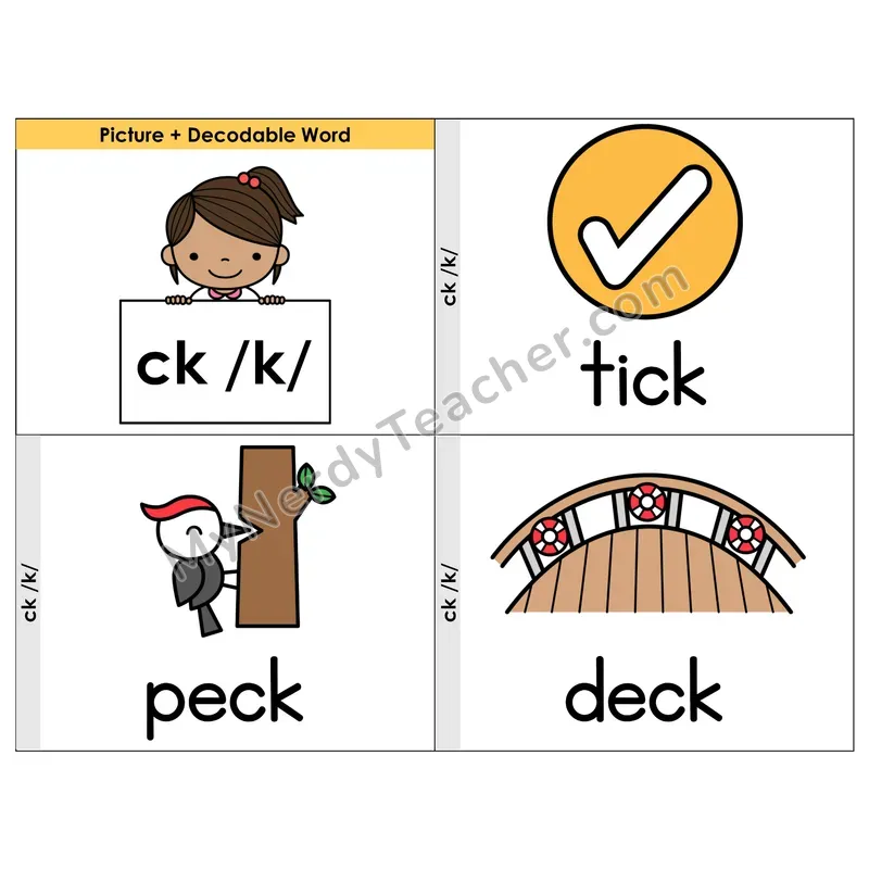 CK Digraph Phonics Flip Book — Picture & Word