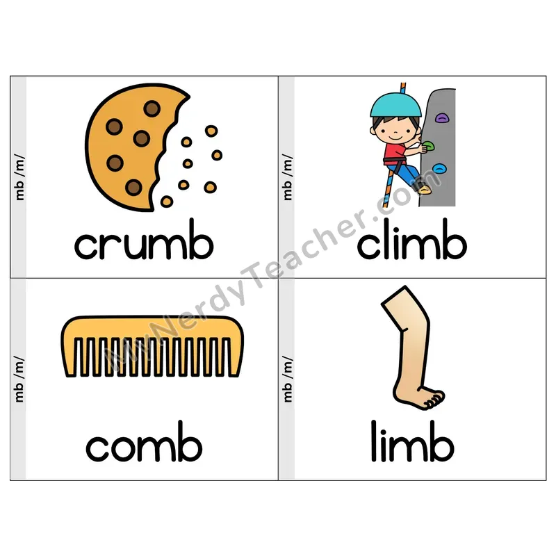 MB Silent Letter Phonics Flip Book — Picture & Word