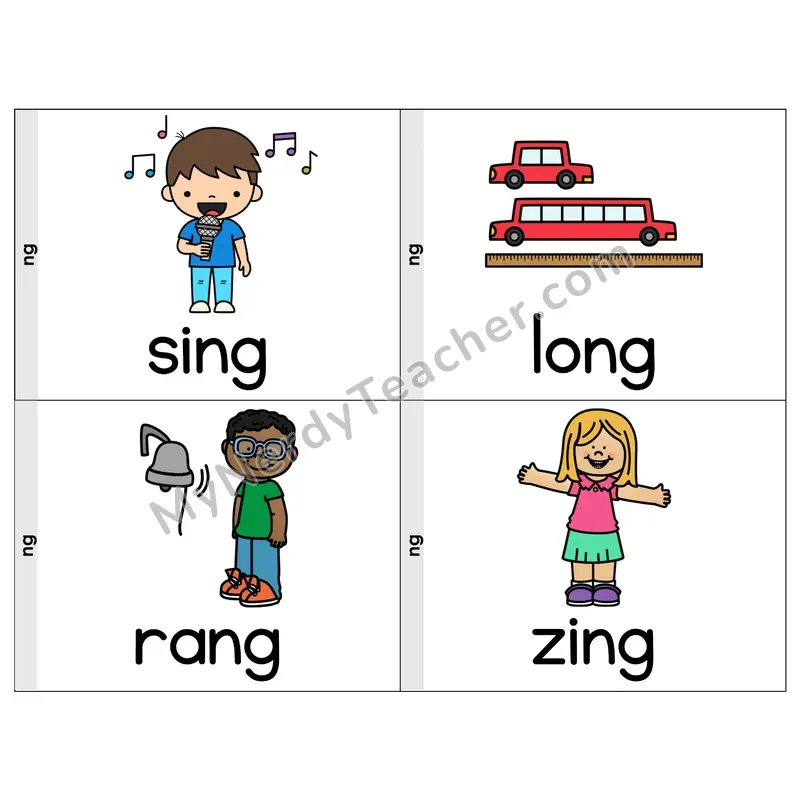 NG Digraph Phonics Flip Book — Picture & Word