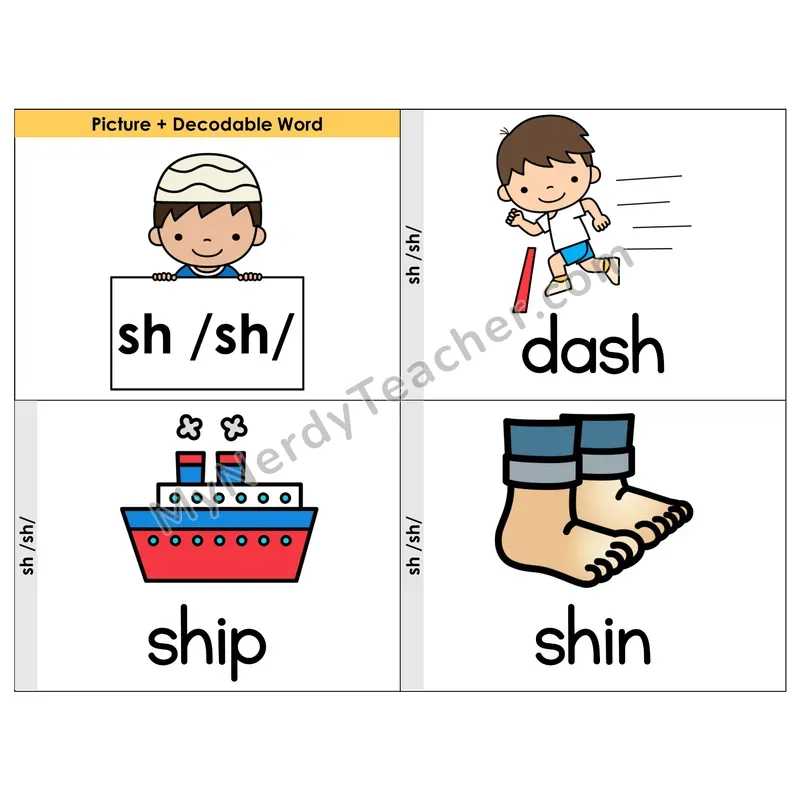 SH Digraph Phonics Flip Book — Picture & Word