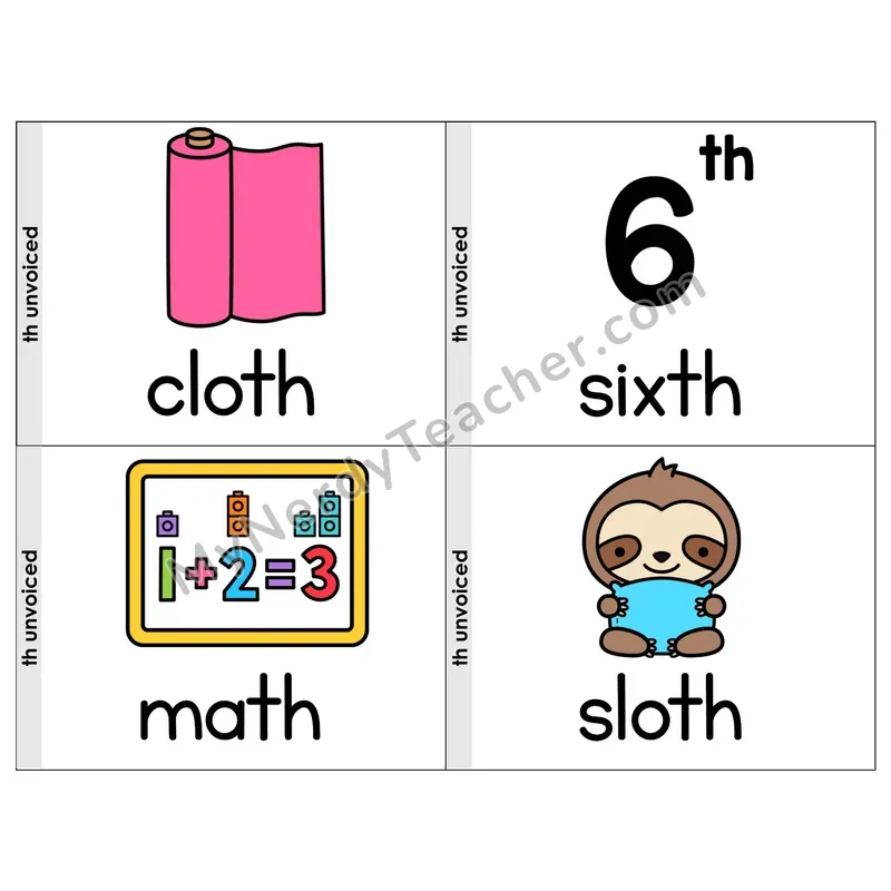 TH (Unvoiced) Digraph Phonics Flip Book — Picture & Word