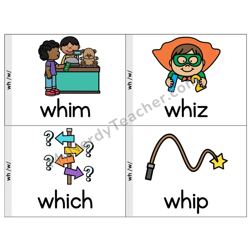 WH Digraph Phonics Flip Book — Picture & Word