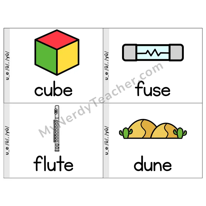 U_E (Long U) VCe Phonics Flip Book — Picture & Word