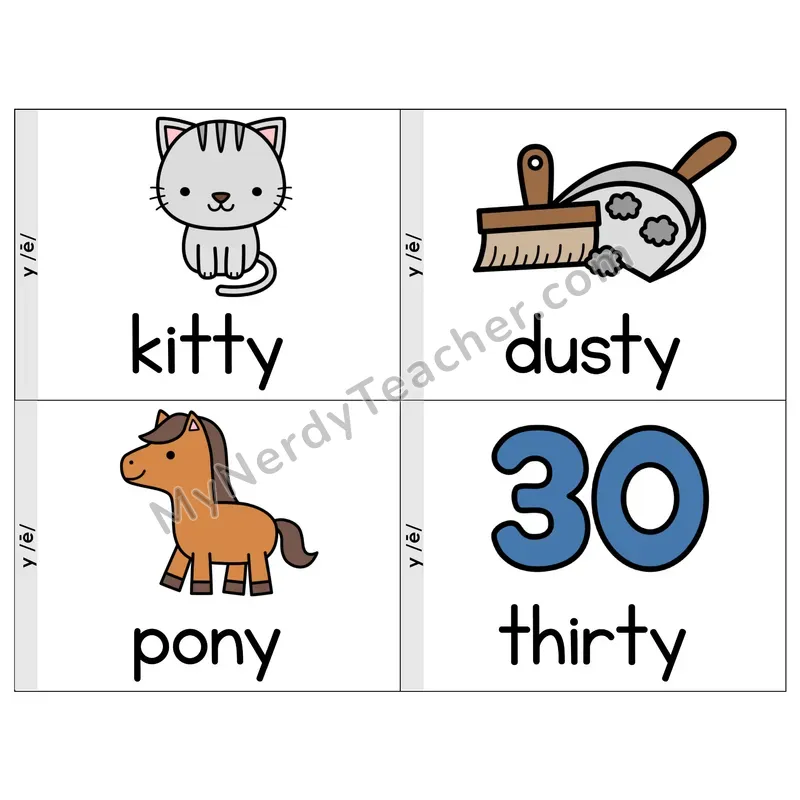 Y as Long E Phonics Flip Book — Picture & Word