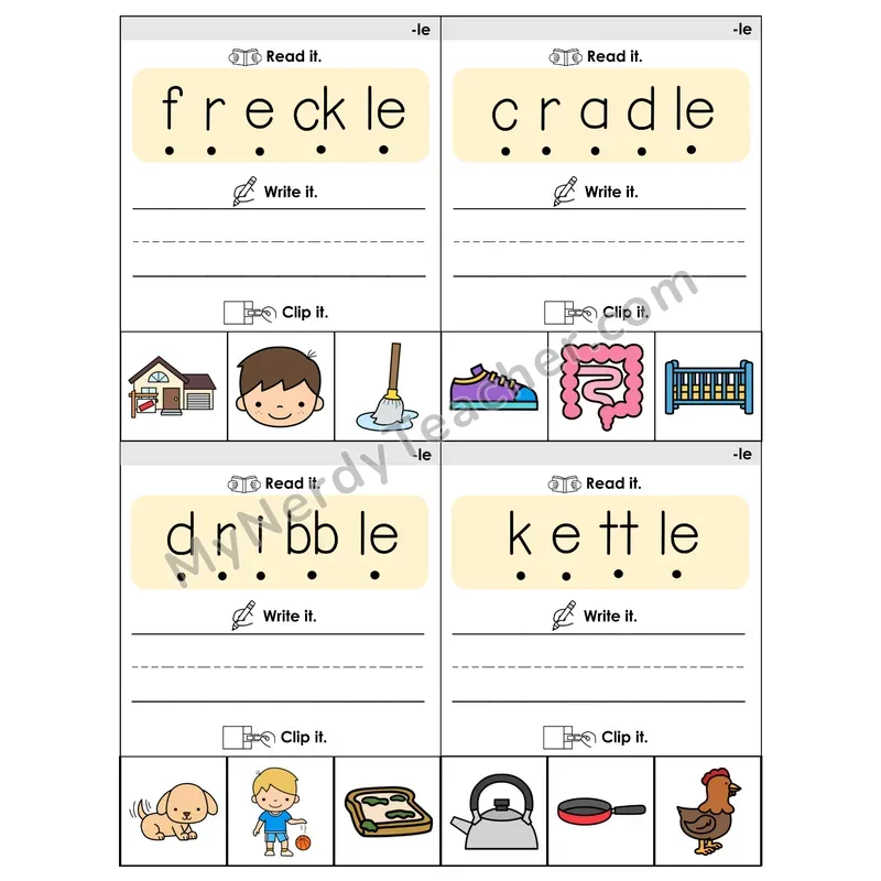 Reading -le Syllable Words Flip Book — Blend & Clip Pictures