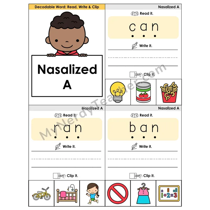 Nasalized A (am, an) Phonics Flip Book — Blend, Segment, Write & Clip