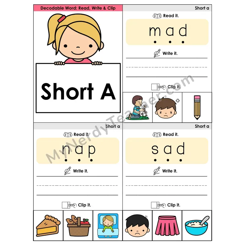 Short A CVC Words Phonics Flip Book — Blend, Segment, Write & Clip