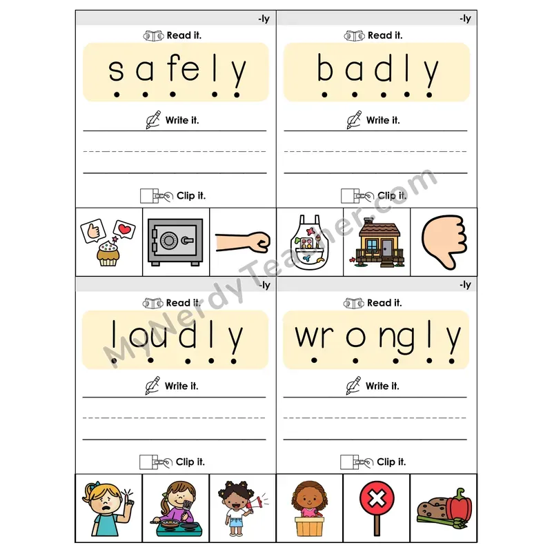 Suffix -LY Phonics Flip Book — Blend, Segment, Write & Clip