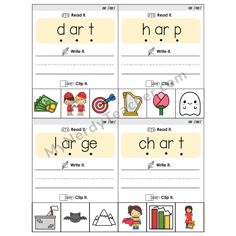 AR R-Controlled Vowel Phonics Flip Book — Blend, Segment, Write & Clip
