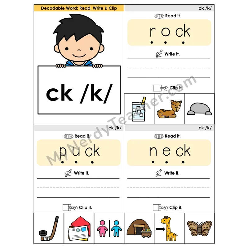 CK Digraph Phonics Flip Book — Blend, Segment, Write & Clip