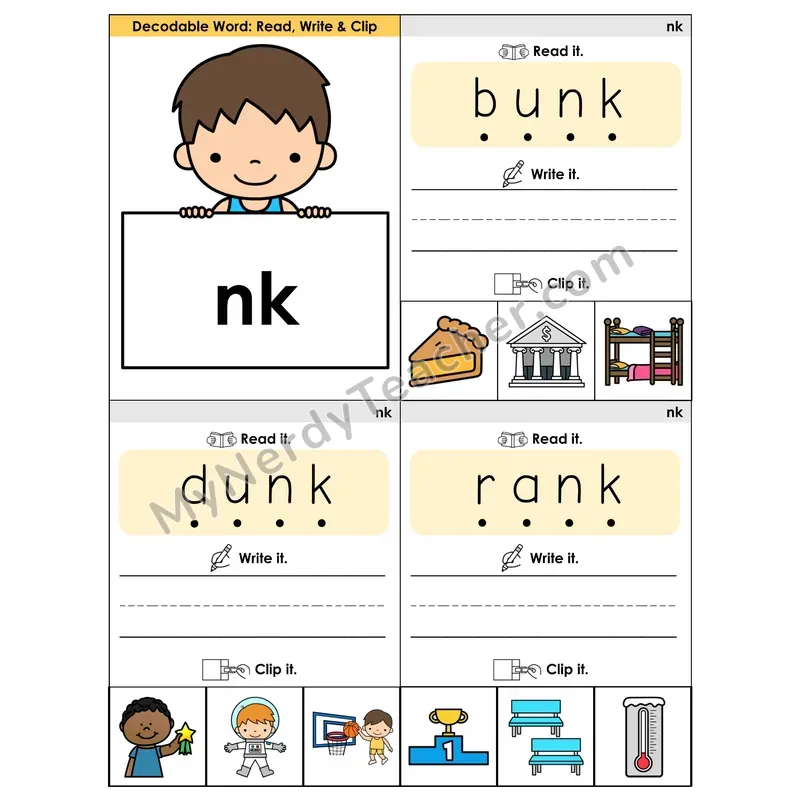 NK Digraph Phonics Flip Book — Blend, Segment, Write & Clip
