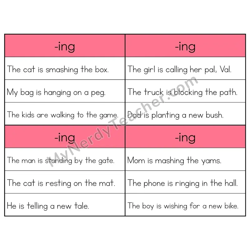 Reading -ing Ending Words Flip Book — Sentence Fluency Cards