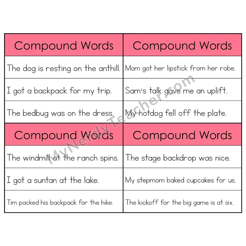 Compound Words Phonics Flip Book — Sentence Cards